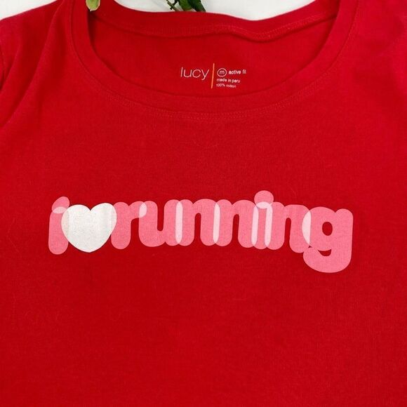Lucy Active Fit Cotton Running Athletic Casual Tee Red  M - Picture 2 of 8